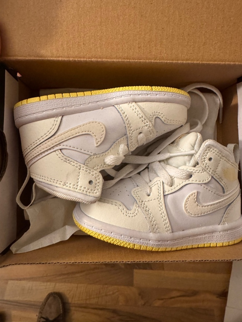 Jordan Kids' White and Yellow High-Top Sneakers